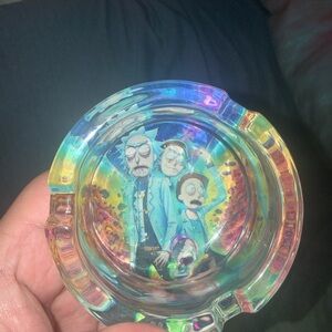 Colorful Glass Ashtray with Cartoon Design
